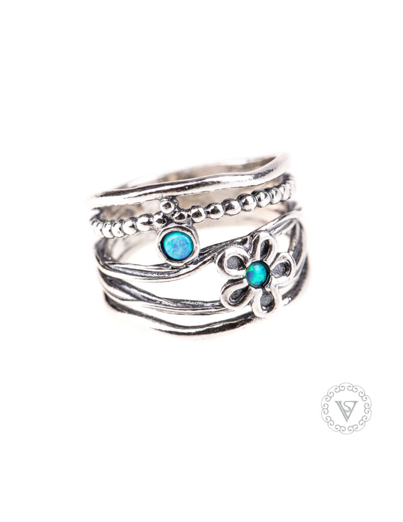 Stříbrný prsten s kytičkou a opály - Obrázek 3